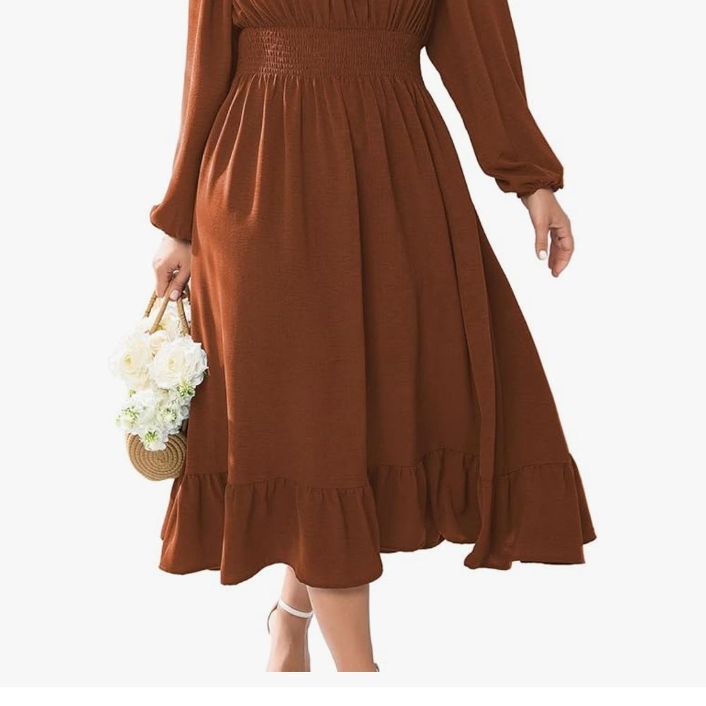 Chic Long Sleeve Brown Dress